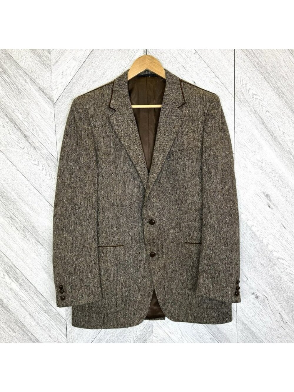 Vintage Union Made Tweed Wool Blazer Mens 42T Brown Tan Savile Row Sport Coat